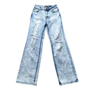 NYD Jeans Womens 9 Light Wash Distressed Wide Leg Denim High Rise Vintage Style‎